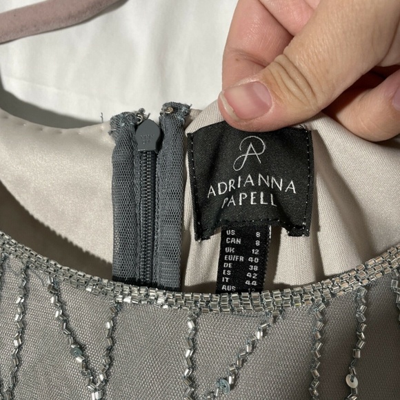 NEW Adrianna Papell [ 8 ] Beaded Blouson Gown in Pewter Silver‎ - Picture 8 of 12